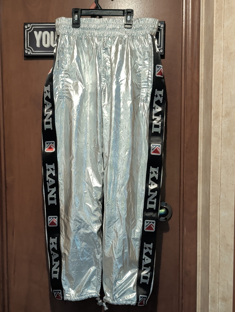 Karl Kani Silver Track Pants with Black Logo Side Tape